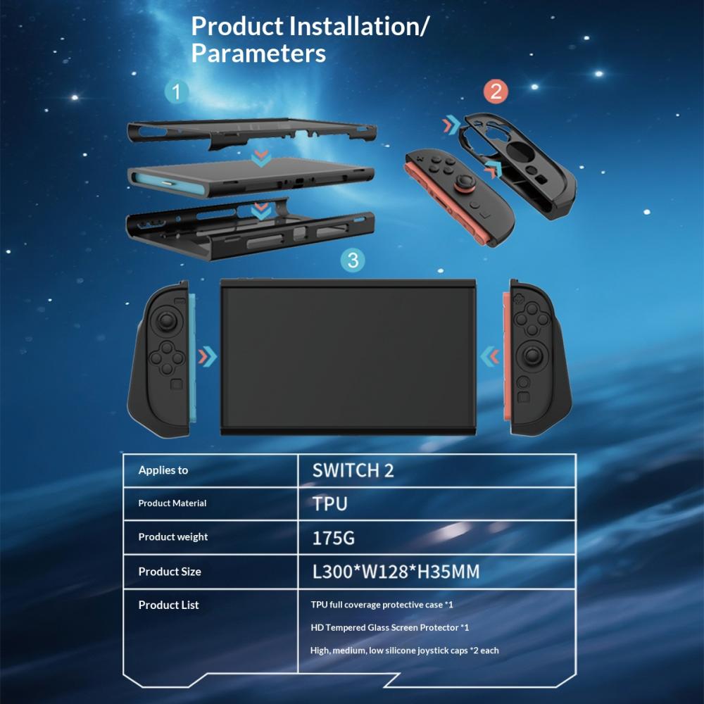  Nintendo Switch 2 Skal Med Skärmskydd Härdat Glas Svart