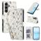  Samsung Galaxy S26 Fodral Rhombus Läder Blommor Vit