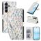  Samsung Galaxy S26 Fodral Rhombus Läder Blommor Vit