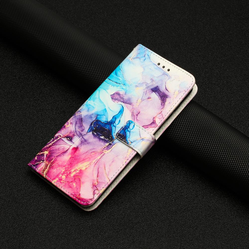  Samsung Galaxy A27 5G Fodral Läder Marmor Rosa/Lila/Blå