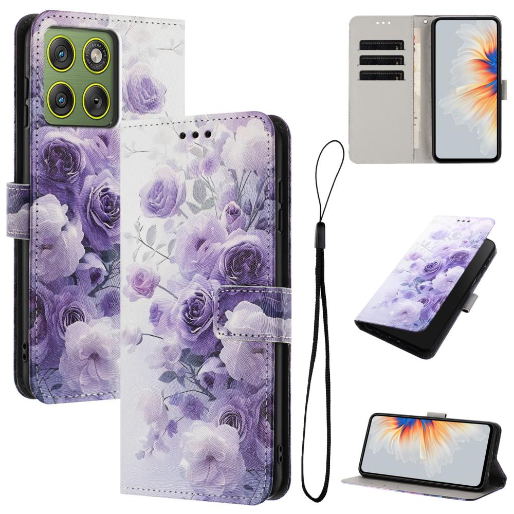  Motorola Edge 70 Fodral Med Tryck Lila Rosor