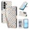  Samsung Galaxy S26 Fodral Rhombus Läder Blommor Vit