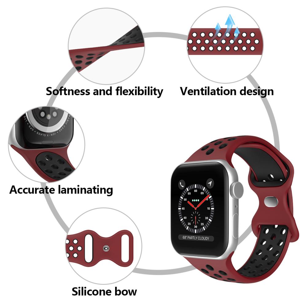 ColorPop Sportarmband Dual-Color Apple Watch 42/41/40/38 mm (M/L) Vinröd/Svart