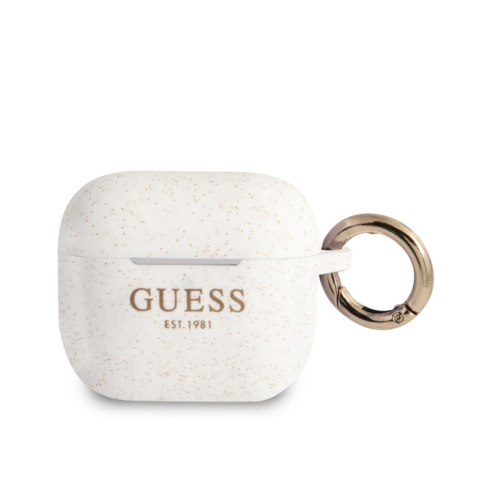 Guess Guess AirPods 3 Skal Silikon Glitter Med Ring Vit