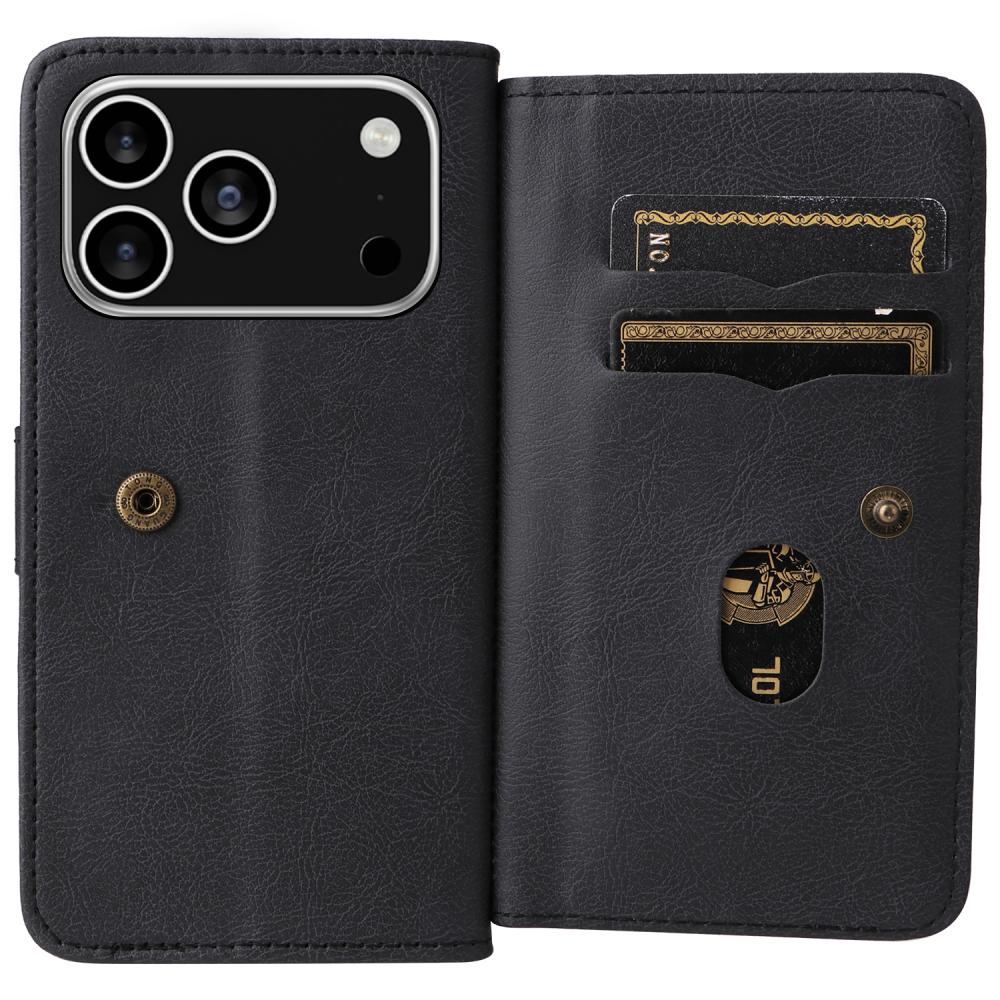  iPhone 17 Pro Fodral Multifunktionellt Läder Svart