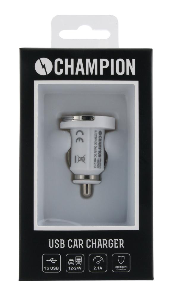  Champion 12/24V - 2.1A Billaddare - Vit