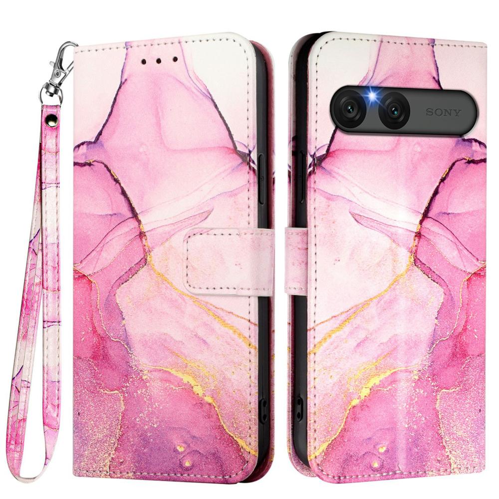  Sony Xperia 10 VII Fodral Läder Marmor Rosa