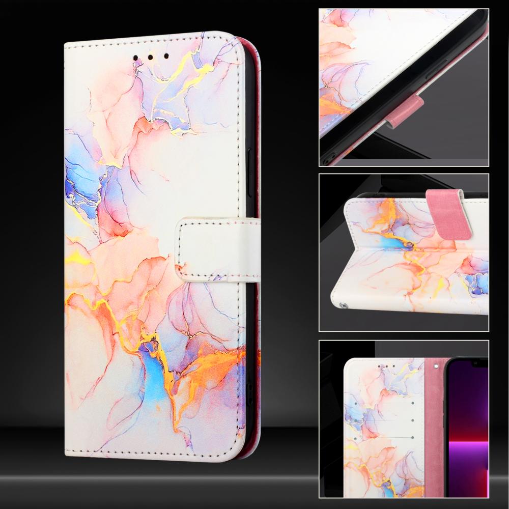  Sony Xperia 10 VII Fodral Läder Marmor Vit