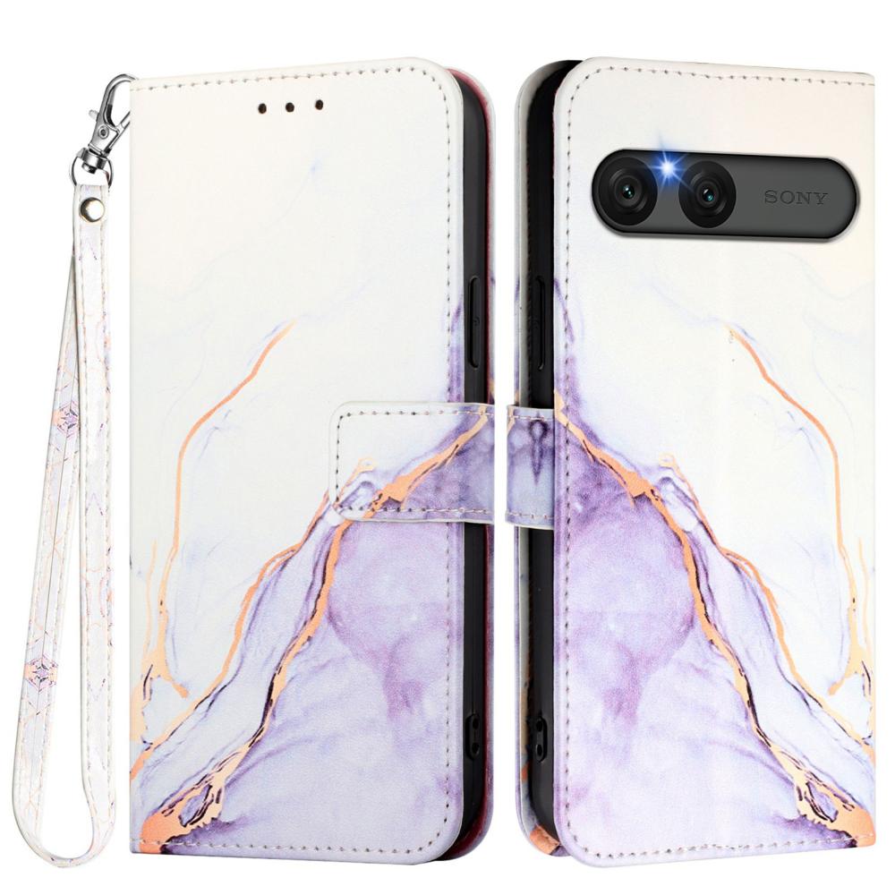  Sony Xperia 10 VII Fodral Läder Marmor Vit / Lila