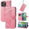  iPhone 15 Pro Max Fodral Läder Fjäril Tryck Rosa