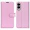  Samsung Galaxy S25 Edge Fodral Litchi Läder Ljus Rosa