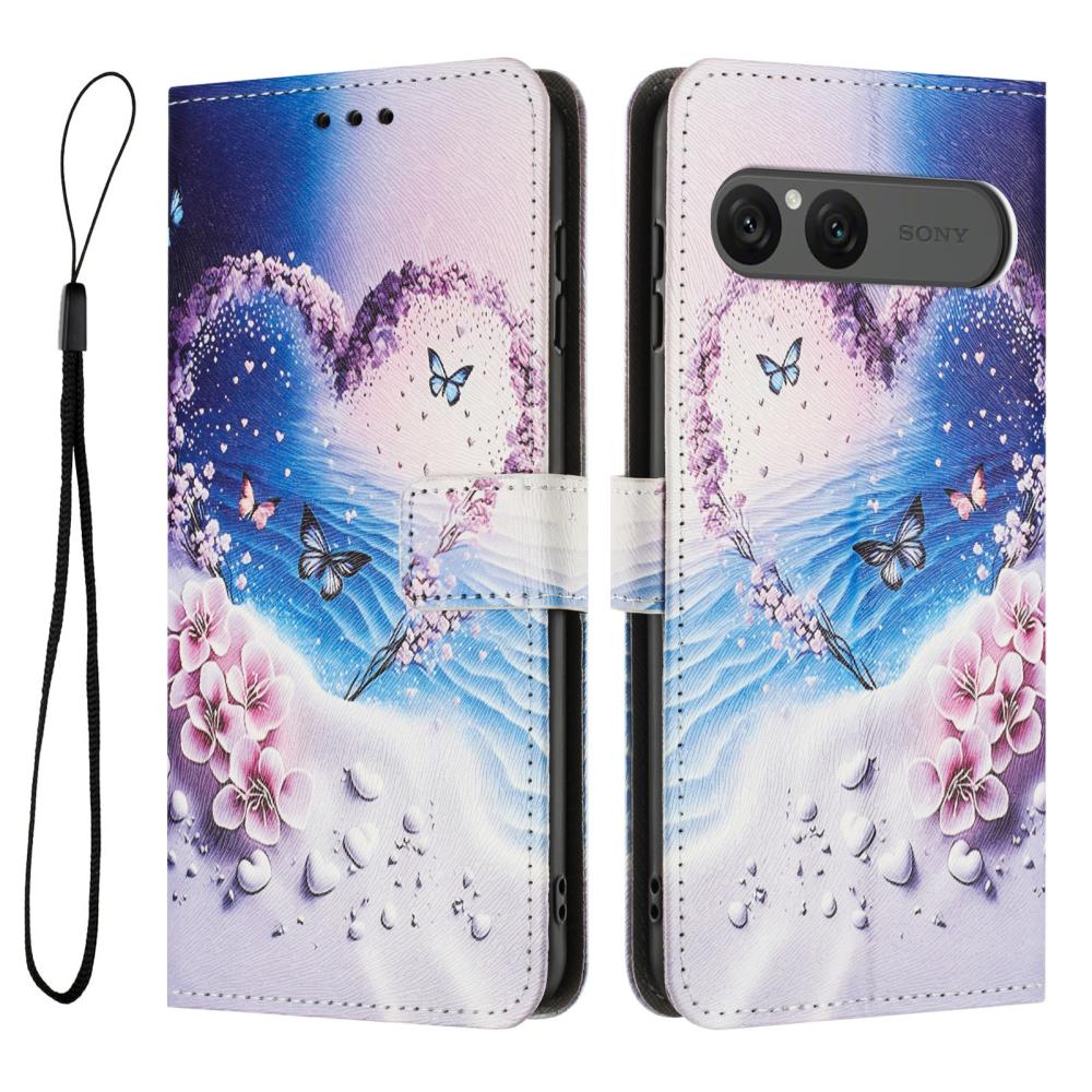  Sony Xperia 10 VII Fodral Med Tryck Hjärta / Fjärilar