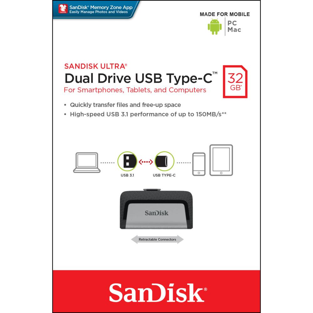SanDisk SanDisk USB-minne 3.1 Ultra Dual 32 GB Typ C
