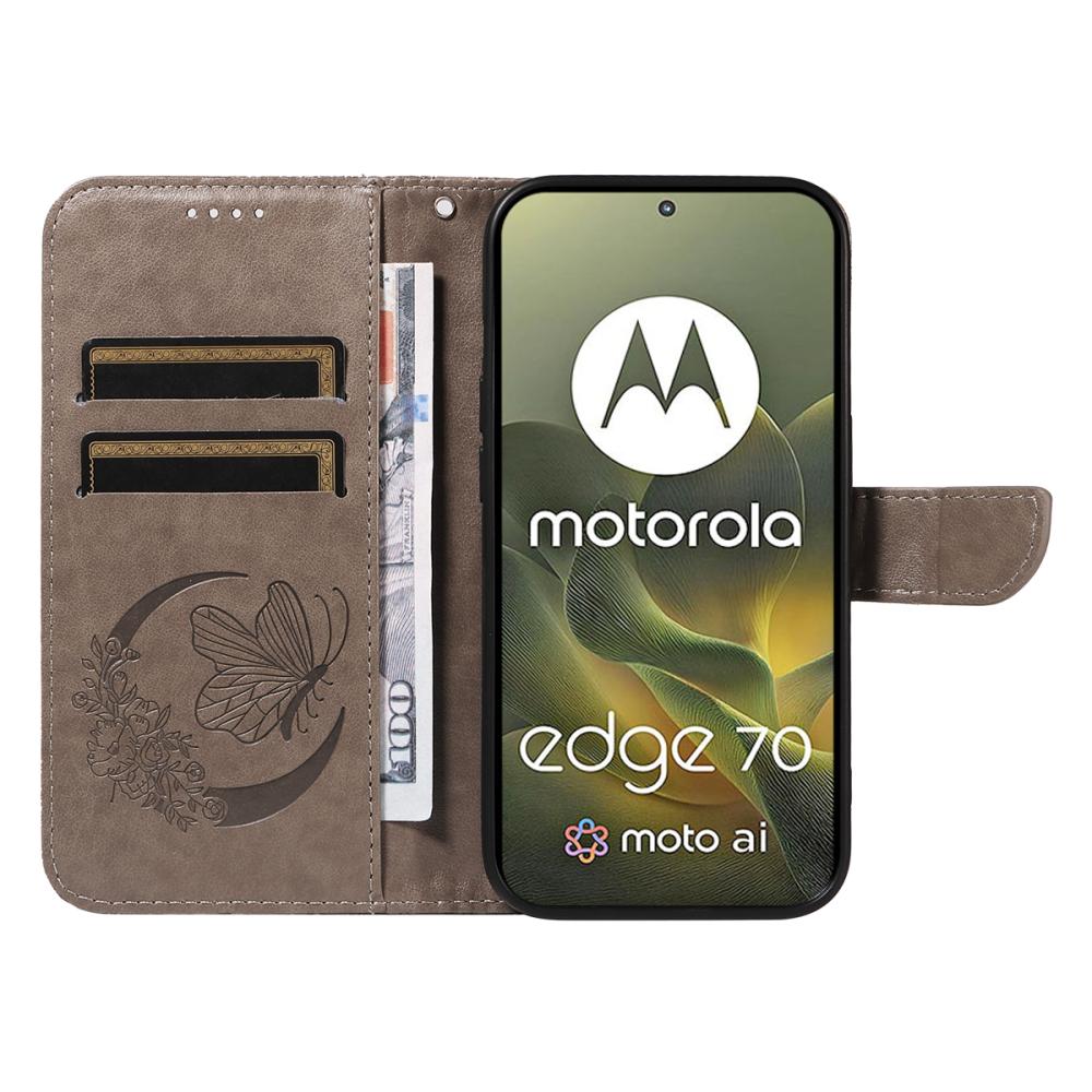  Motorola Edge 70 Fodral Med Fjäril Tryck Grå
