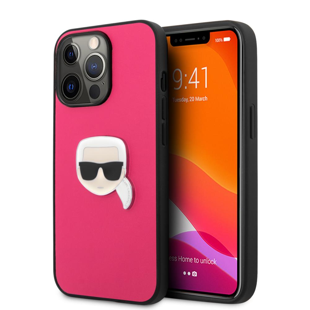 Karl Lagerfeld Karl Lagerfeld iPhone 13 Pro Skal PU Läder Karl Head Rosa