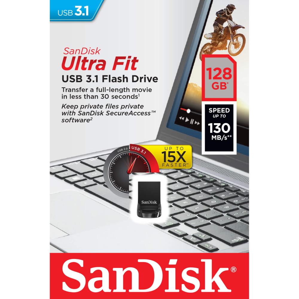 SanDisk SanDisk USB-minne 3.1 UltraFit 128 GB Svart
