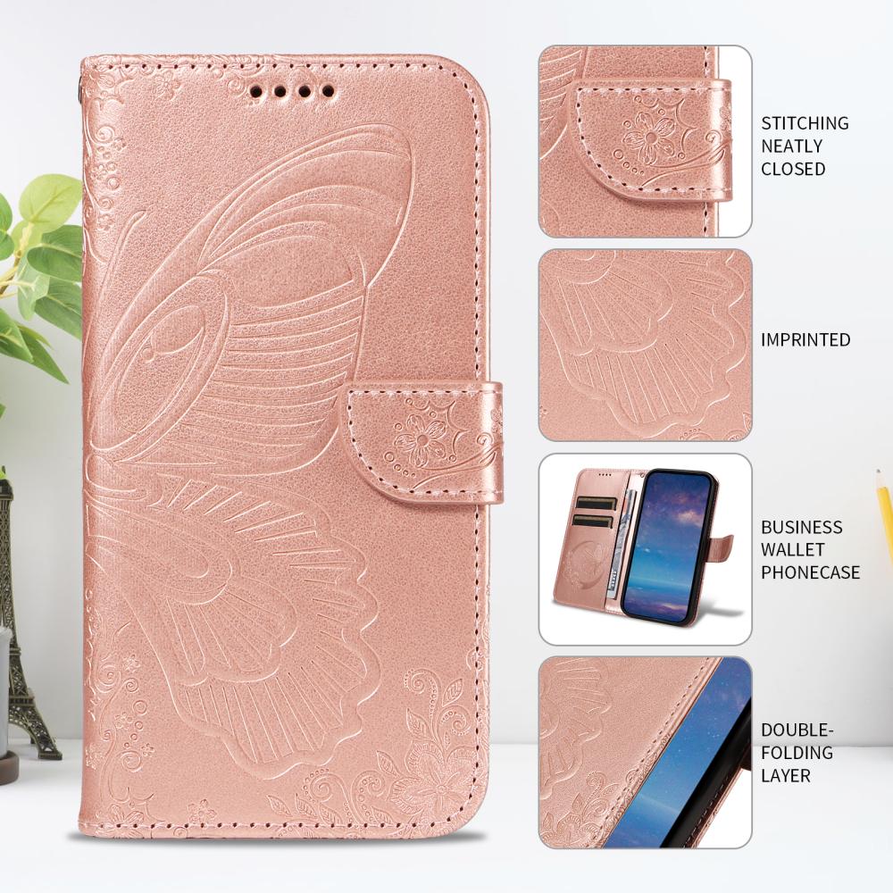  Motorola Edge 70 Fodral Med Fjäril Tryck Roséguld