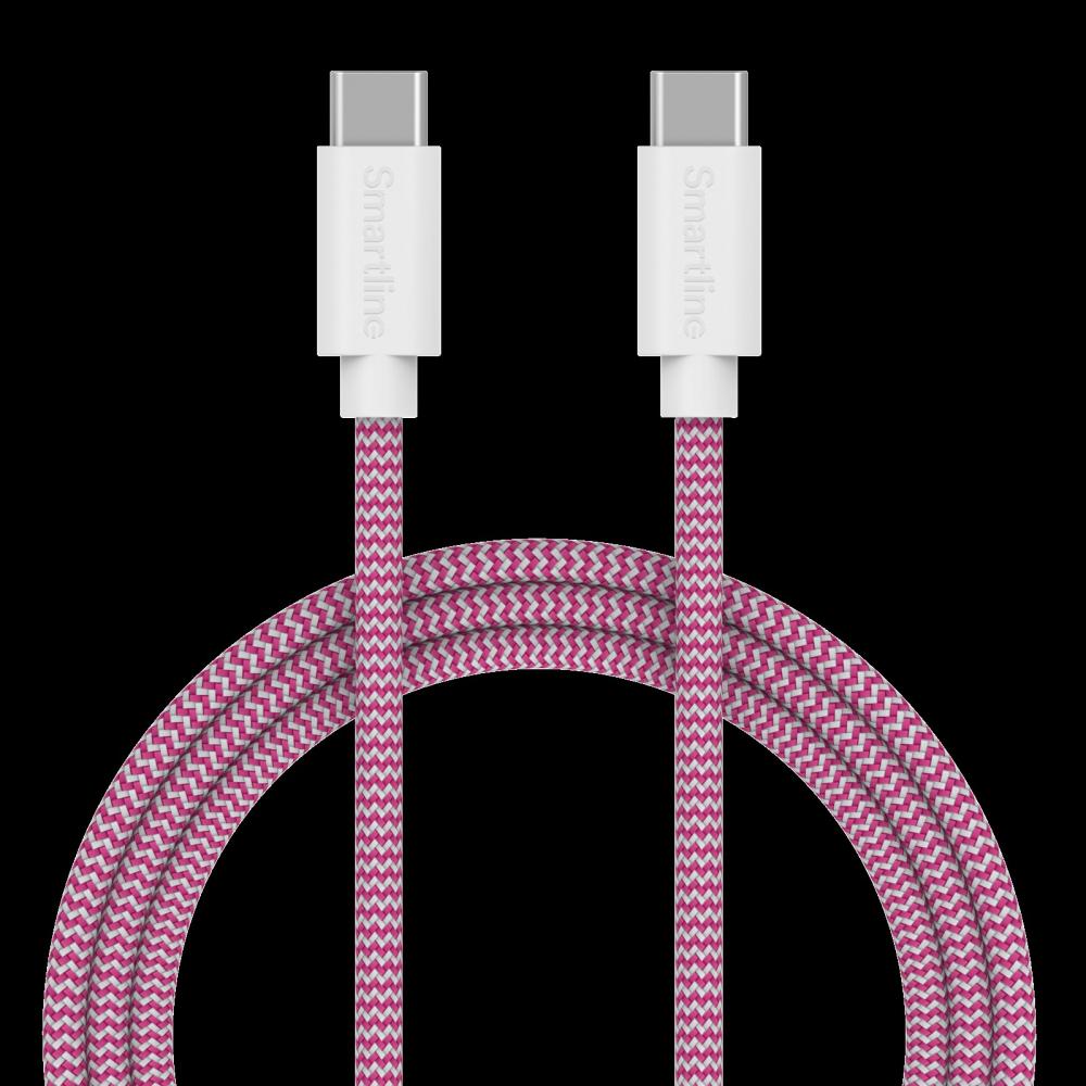 Smartline Smartline 1m 3A USB-C - USB-C Nylon Laddningskabel Rosa/Vit