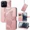  Xiaomi Redmi Note 14 5G Fodral Läder Fjäril Tryck Roséguld