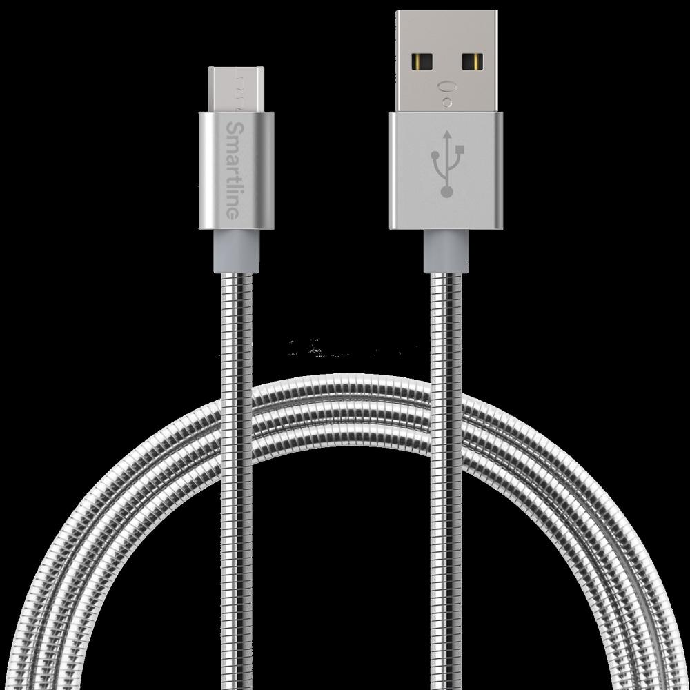 Smartline Smartline 1m Micro USB Laddningskabel Metallic Silver