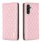 BINFEN BINFEN Galaxy A35 5G Fodral Flip Diamond Läder Ljus Rosa