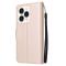  iPhone 14 Pro Fodral Läder Med Snodd Guld