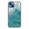  iPhone 14 Plus Skal Marmor Härdat Glas Green Ocean