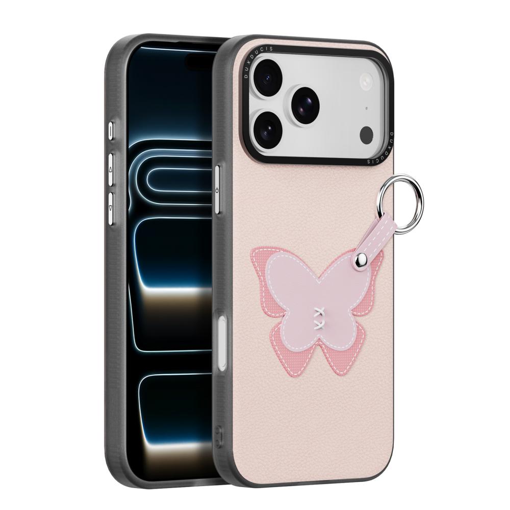 DUX DUCIS DUX DUCIS iPhone 18 Pro/17 Pro Skal PU-Läder Fjäril Ljusrosa