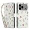  iPhone 17 Pro Fodral Rhombus Läder Blommor Vit