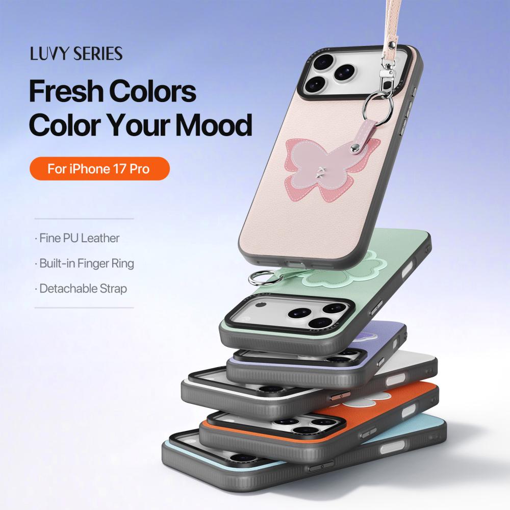 DUX DUCIS DUX DUCIS iPhone 18 Pro/17 Pro Skal PU-Läder Fjäril Ljusrosa