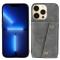  iPhone 13 Pro Skal Läder Med Kortfack Och Magnet Grå