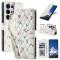  Samsung Galaxy S26 Ultra Fodral Rhombus Läder Blommor Vit