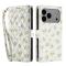  iPhone 17 Pro Fodral Rhombus Läder Blommor Vit