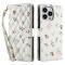  iPhone 16 Pro Max Fodral Rhombus Läder Blommor Vit