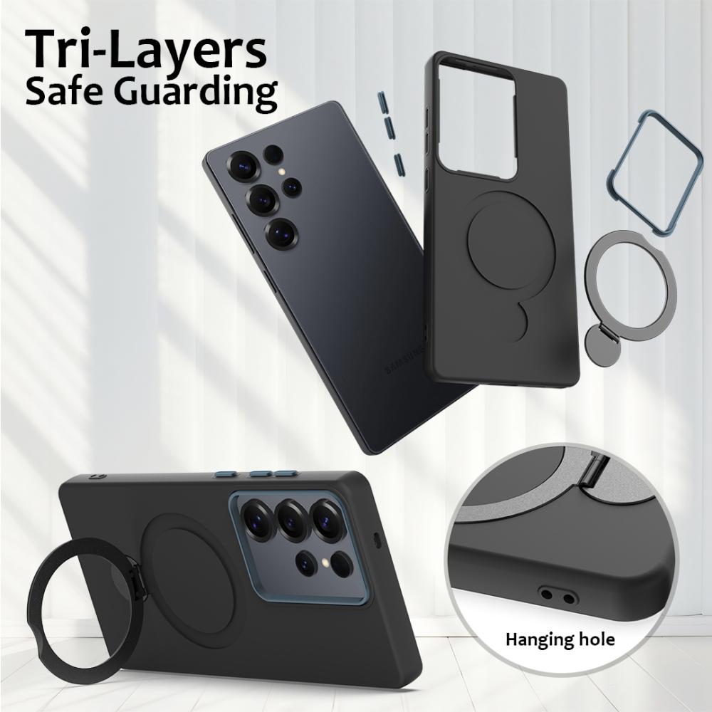  Samsung Galaxy S24 Ultra Skal MagSafe Kickstand Hybrid Svart