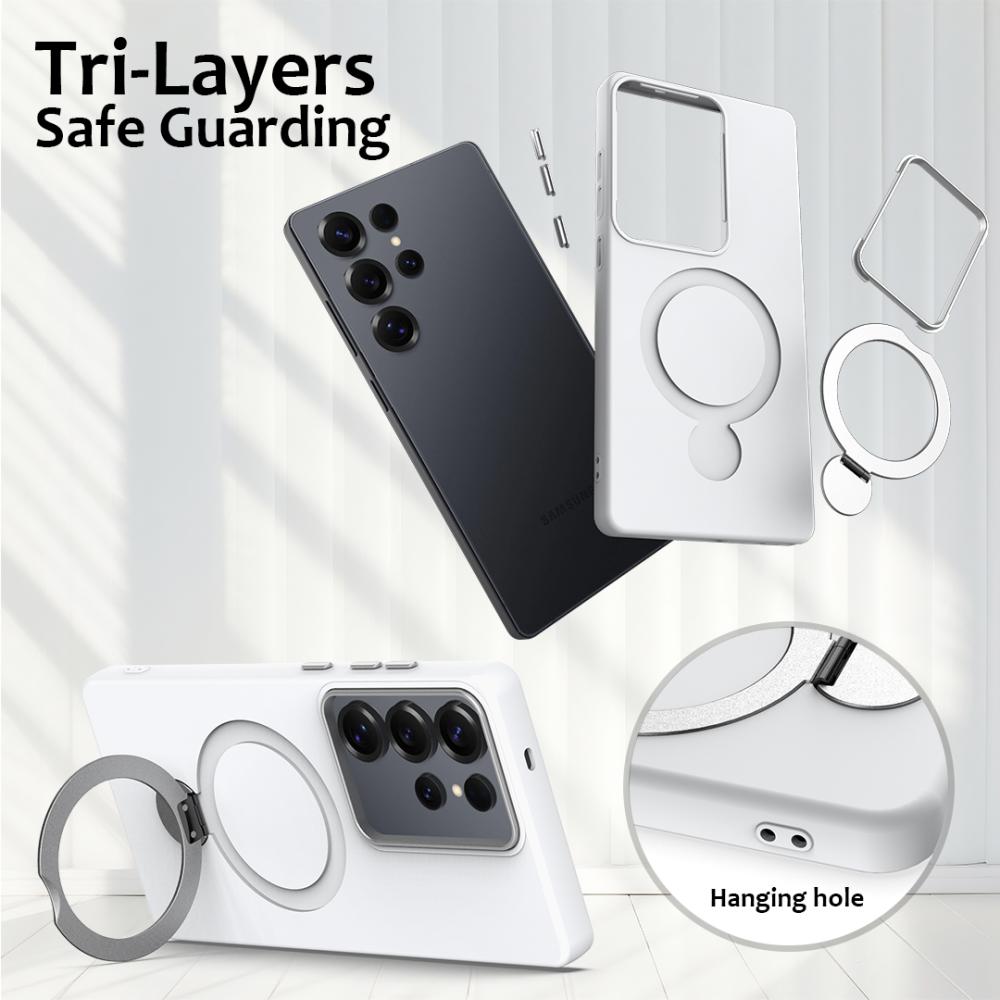  Samsung Galaxy S24 Ultra Skal MagSafe Kickstand Hybrid Vit