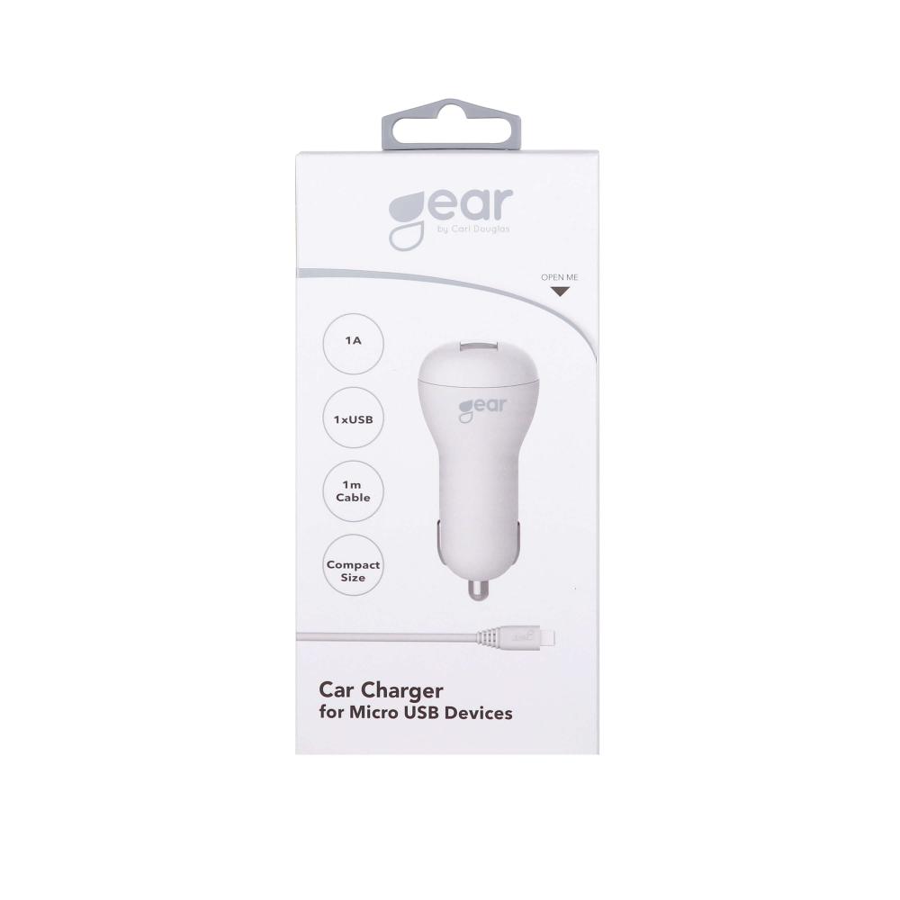 Gear GEAR Billaddare 1xUSB 1A MicroUSB Kabel 1m Vit