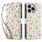  iPhone 16 Pro Fodral Rhombus Läder Blommor Vit