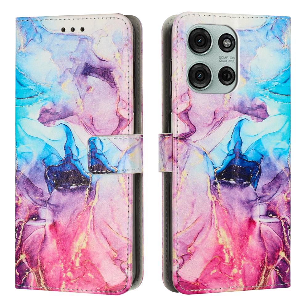  Motorola Moto G86 Power/G86 5G Fodral Läder Marmor Rosa/Lila
