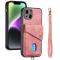  iPhone 15 Plus Skal Retro Läder Med Kortfack Rosa