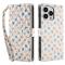  iPhone 16 Pro Fodral Rhombus Läder Blommor Vit