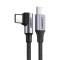 UGREEN Ugreen 2m 60W 3A Elbow USB-C - USB-C Flätad Nylon Kabel - Svart/Grå