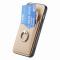  iPhone 15 Plus Skal Kolfiber Textur Ring Kortfack Aprikos