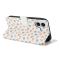  iPhone 16 Fodral Rhombus Läder Blommor Vit