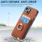  iPhone 15 Plus Skal Kolfiber Textur Ring Kortfack Brun