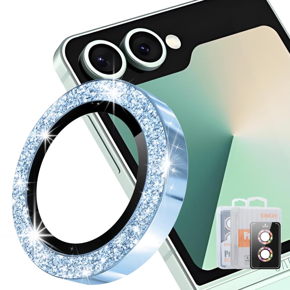 ENKAY ENKAY Samsung Galaxy Z Flip 8 Linsskydd Glitter Blå
