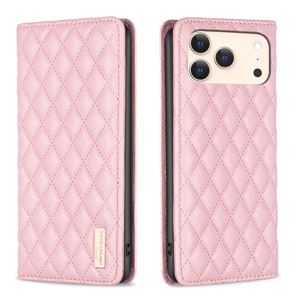 BINFEN BINFEN iPhone 17 Pro Max Fodral Diamond Flip Läder Rosa
