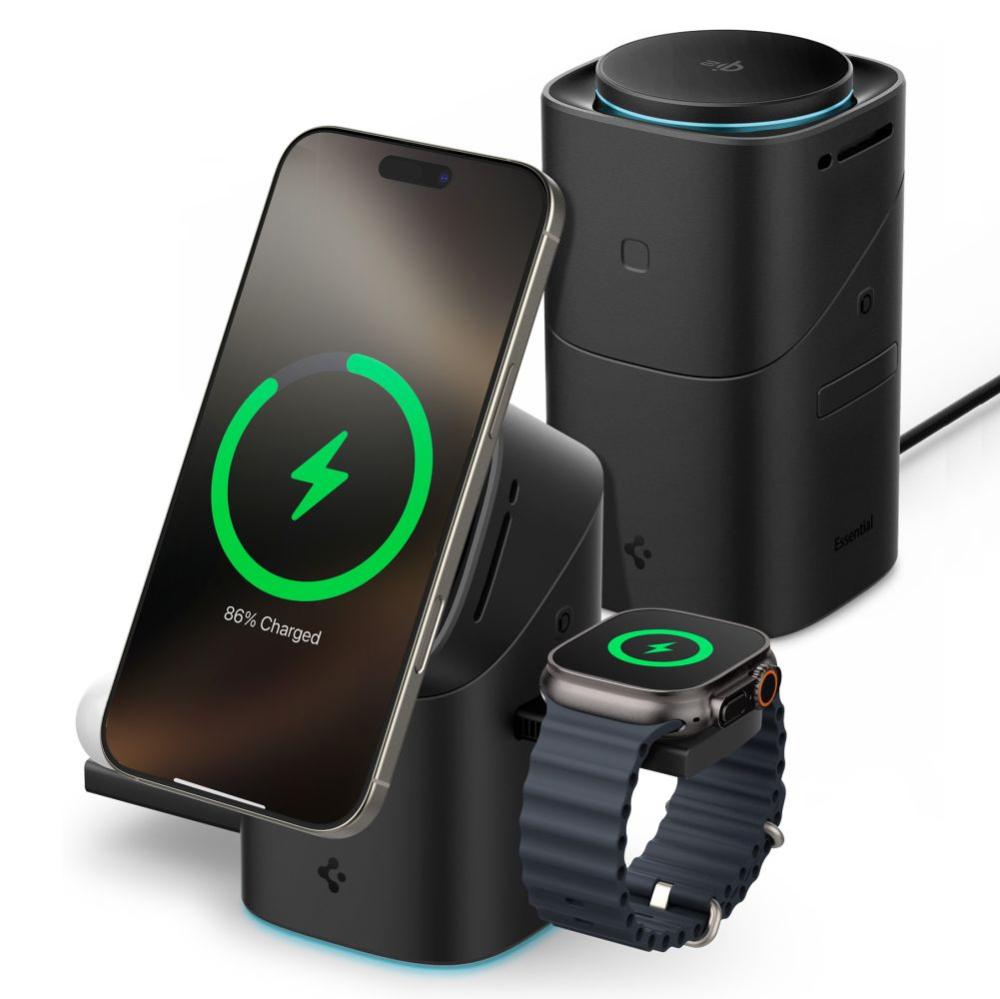 Spigen Spigen 3in1 Qi2 Magnetisk MagSafe Trådlös Laddare Svart