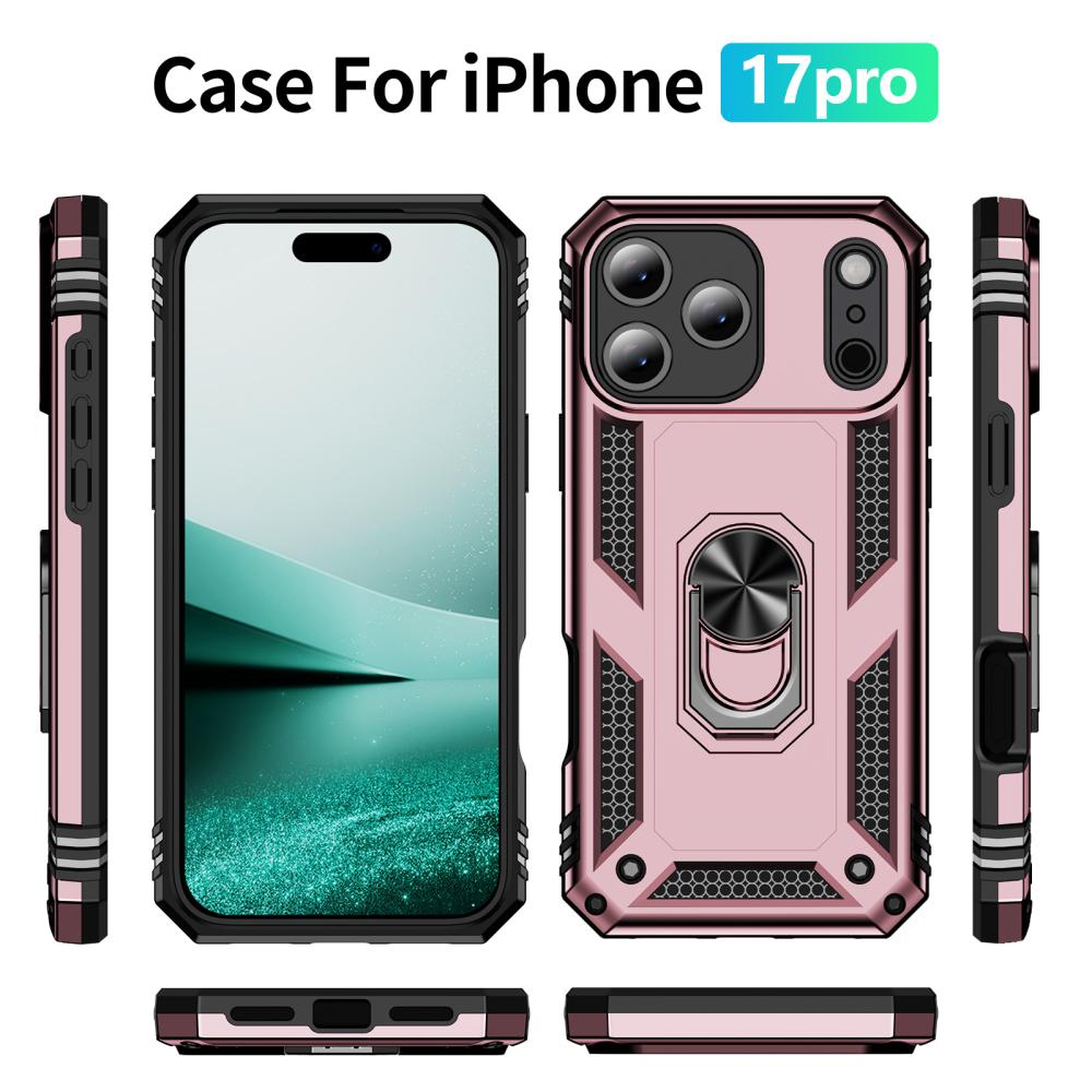  iPhone 17 Pro Skal Shockproof Hybrid Ring Roséguld