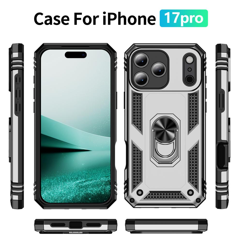  iPhone 17 Pro Skal Shockproof Hybrid Ring Silver